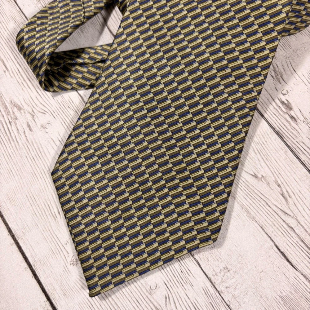 Perry Ellis Portfolio Mens Silk Tie Lot 2 Burgundy Red Olive Green Geometric USA
